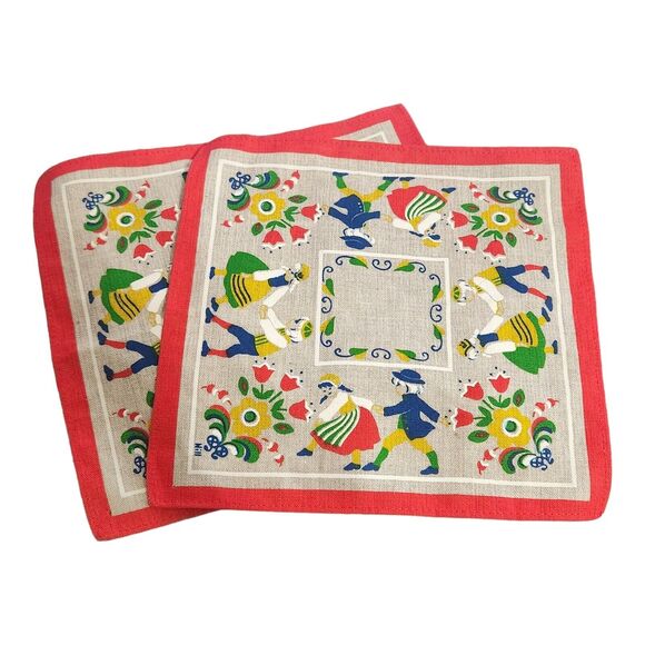 Swedish‎ Scandinavian Nordic Folk Dancer Floral Linen Tea Towel - Picture 1 of 5